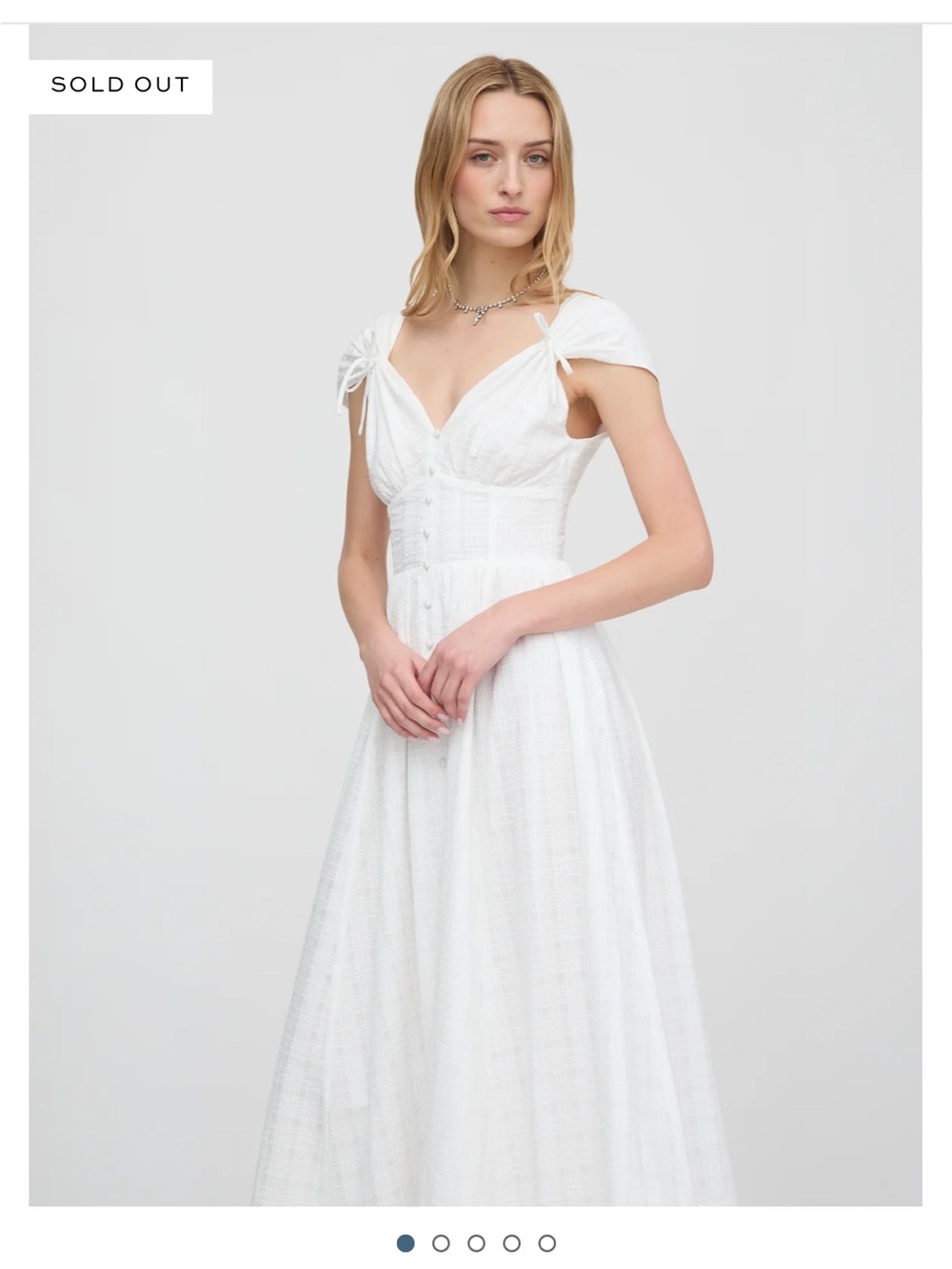 White Cap-Sleeve Maxi Dress with Button Front